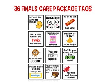 Finals Care Package Printable Gift Tags | Final Exams Countdown Snacks for College Students