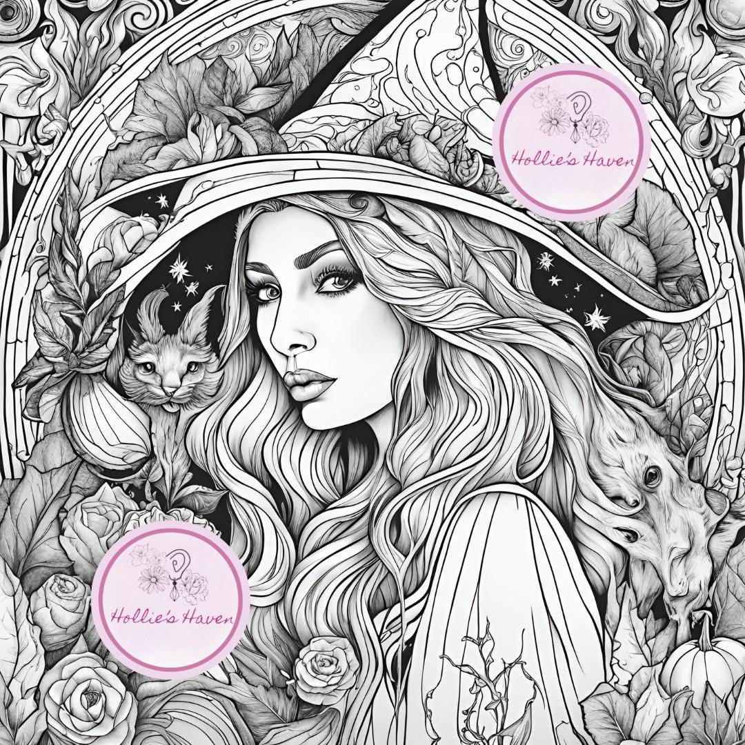 Witch Colouring Book Digital Colouring Pages Witchy Colouring Pages