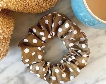 Handmade Polka Dot Cotton Scrunchie - Neutral Tone Hair Tie