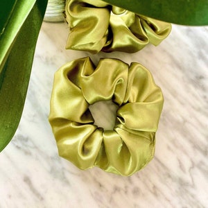 OLIVE green SATIN SCRUNCHIE - 2 sizes (Free Uk Delivery when purchasing 3+ items)