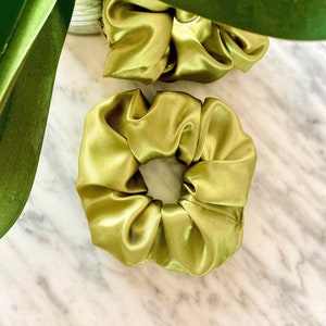 OLIVE green SATIN SCRUNCHIE 2 sizes Free Uk Delivery when purchasing 3 items image 1