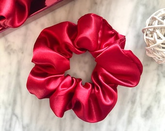 Festive RED SATIN SCRUNCHIE - 2 sizes (Free Uk Delivery when purchasing 3+ items)