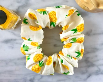 Pineapple Print Scrunchie: Handmade Cotton Hair Tie