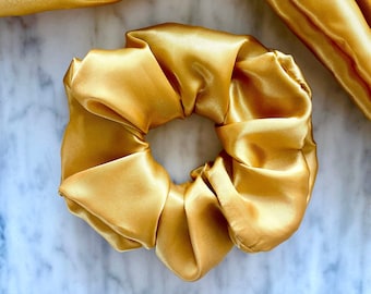 MUSTARD gold / yellow SATIN SCRUNCHIE - 2 sizes (Free Uk Delivery when purchasing 3+ items)