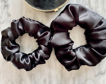 BLACK SATIN SCRUNCHIE - 2 sizes (Free Uk Delivery when purchasing 3+ items)