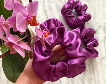 Handmade Orchid Purple Satin Scrunchie: Vegan Hair Tie