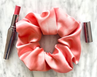 Handmade Coral Peach Satin Scrunchie: Gentle Hair Tie