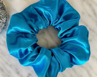 Ocean BLUE SATIN SCRUNCHIE - 2 sizes (Free Uk Delivery when purchasing 3+ items)