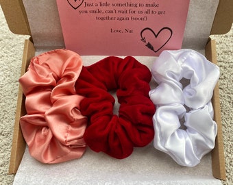 Satin Scrunchie Gift Pack: Coral, Velvet Red, Ivory - Handmade