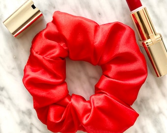 Hot RED SATIN SCRUNCHIE - 2 sizes (Free Uk Delivery when purchasing 3+ items)