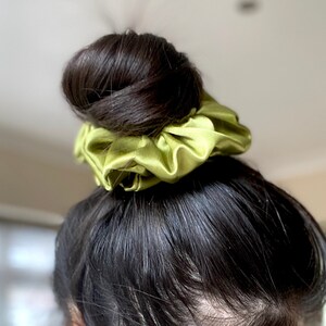 OLIVE green SATIN SCRUNCHIE 2 sizes Free Uk Delivery when purchasing 3 items image 3