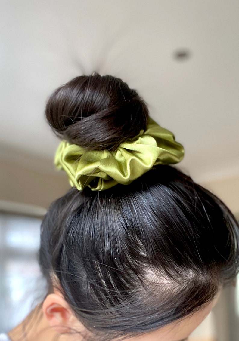 OLIVE green SATIN SCRUNCHIE 2 sizes Free Uk Delivery when purchasing 3 items image 3