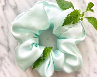 MINT GREEN SATIN scrunchie - 2 sizes (Free Uk Delivery when purchasing 3+ items)