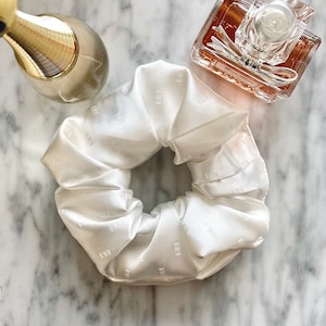 PATTERNED Ivory White SATIN SCRUNCHIE (Free Uk Delivery when purchasing 3+ items)