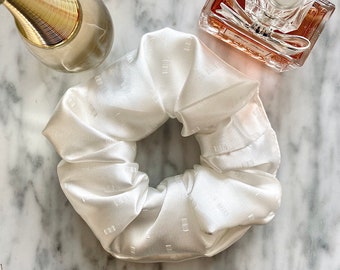 PATTERNED Ivory White SATIN SCRUNCHIE (Free Uk Delivery when purchasing 3+ items)