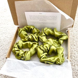 OLIVE green SATIN SCRUNCHIE 2 sizes Free Uk Delivery when purchasing 3 items image 2