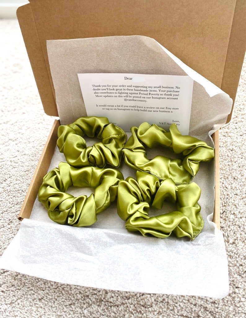 OLIVE green SATIN SCRUNCHIE 2 sizes Free Uk Delivery when purchasing 3 items image 2