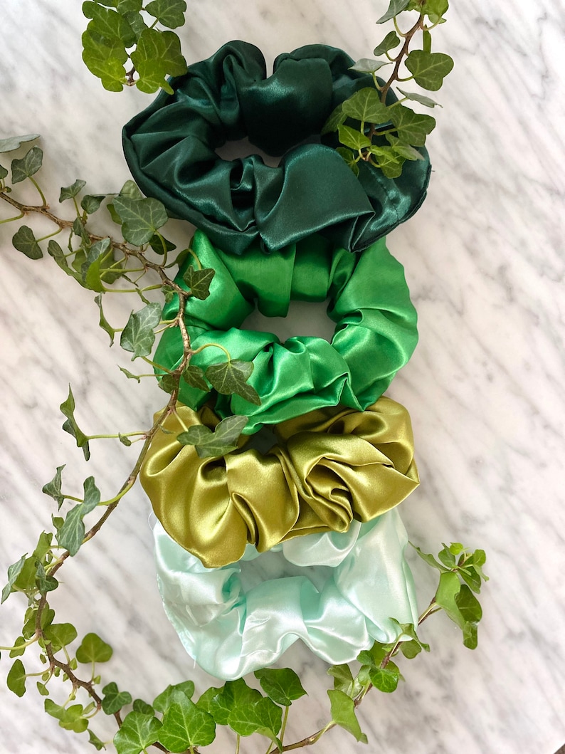 OLIVE green SATIN SCRUNCHIE 2 sizes Free Uk Delivery when purchasing 3 items image 4
