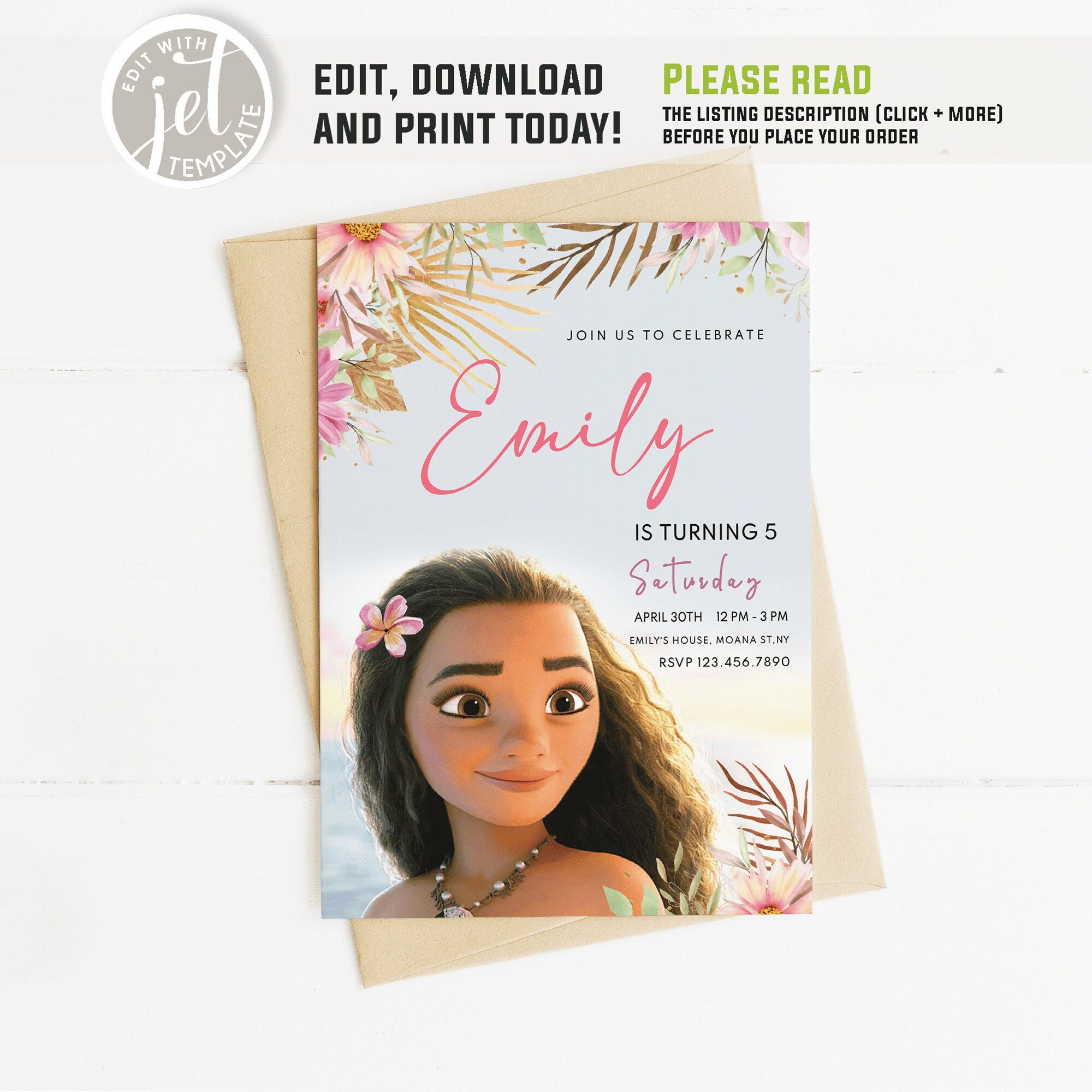 Moana Birthday Card - Etsy