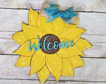 Sunflower Door Hanger, Spring Door Sign, Summer Door Hanger, Door Wreath, Sunflower Welcome Sign.