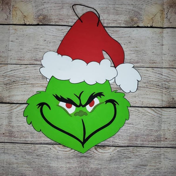 Grinch Door Hanger, Christmas Door Sign, Front Door Decor, Grinch Wreath, Holiday Door Decoration