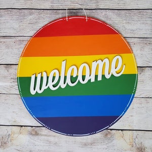 18" Rainbow Door Hanger, Welcome Door Sign, Pride Door Hanger, Gay Pride Month Decoration, LBGTQ, Gay Wedding Decoration, Guest Book Sign