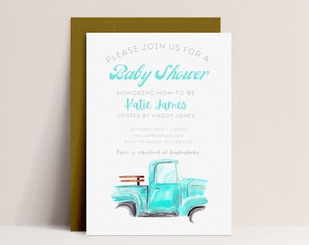 Vintage Truck Baby Shower Invitation, Farmhouse Invite (Printable Instant Download)