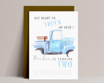 Vintage Blue Truck Birthday Invitation, Farmhouse Style (Instant Download)