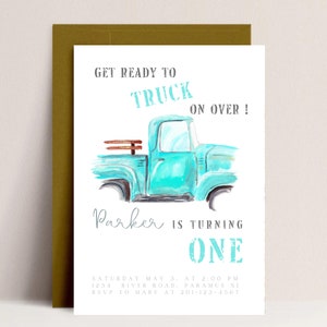 Vintage Farmhouse Truck Birthday Party Editable Invitation, Kids Invitation for a Old Fashion Truck Birthday Party, Truck Instant Download