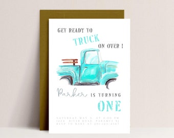 Vintage Truck Birthday Party Invitation, Farmhouse Style (Editable, Instant Download)
