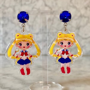NEW Sailor Moon earrings, Crystal and acrylic, Anime, Manga, 90s, tv, nostalgia, 9CM, cartoni animati giapponesi, guerriere sailor,fanart