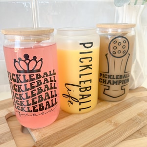Pickleball Paddle Gift Tumbler Glass Cup Iced Coffee Beer Glass Pickleball Gift Retirement Gift Christmas Gift Custom Pickleball Paddle Gift