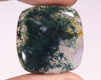 Supreme Top Quality Natural Green Moss Agate Radiant Shape Cabochon Loose Gemstone For Making Jewelry 38.60 Ct 26X27X6 MM UV-539