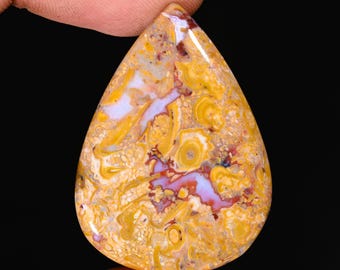 Agata naturale di radice di palma a forma di pera, pietra preziosa sciolta cabochon per la creazione di gioielli, 31,75 ct, 36 x 26 x 5 mm, OV-846