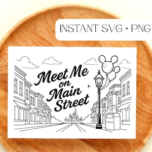 Meet Me on Main Street SVG, Vintage Lamp Post  Balloons Cut File, Retro Street Scene Clipart for Cricut & Silhouette, PNG Digital Download
