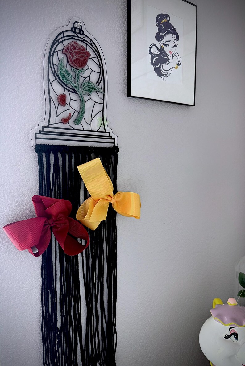 Fairytale Rose Bow Holder, Enchanted Rose Hair Bow Organizer, Acrylic ...