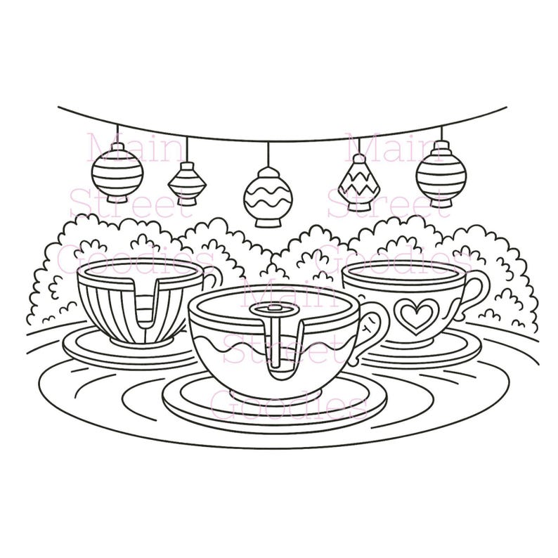 Tea Cups Ride Outline Whimsical Teacup Ride SVG | Tea Party Lantern Clipart | Amusement Park ...