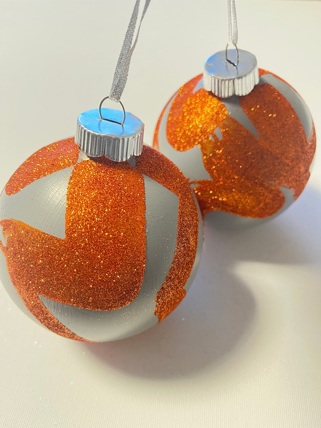 Christmas Ornaments Grey Ornaments Glitter Ornaments Big Round