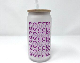 Coffee Saying Frosted Glass Tumbler | Iced Drink Cup with Bamboo Lid