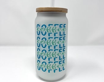 Iced Coffee Glass Tumbler | Sublimation Print, Bamboo Lid & Glass Straw