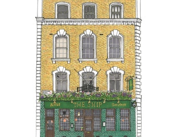 A4 PRINT | The Ship Pub | Borough Road | London | Hand Drawn Illustration Wall Art