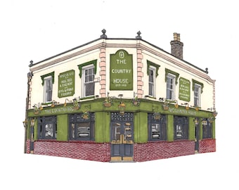 The Country House Pub Earlsfield London Print Hand Drawn Illustration Art Print