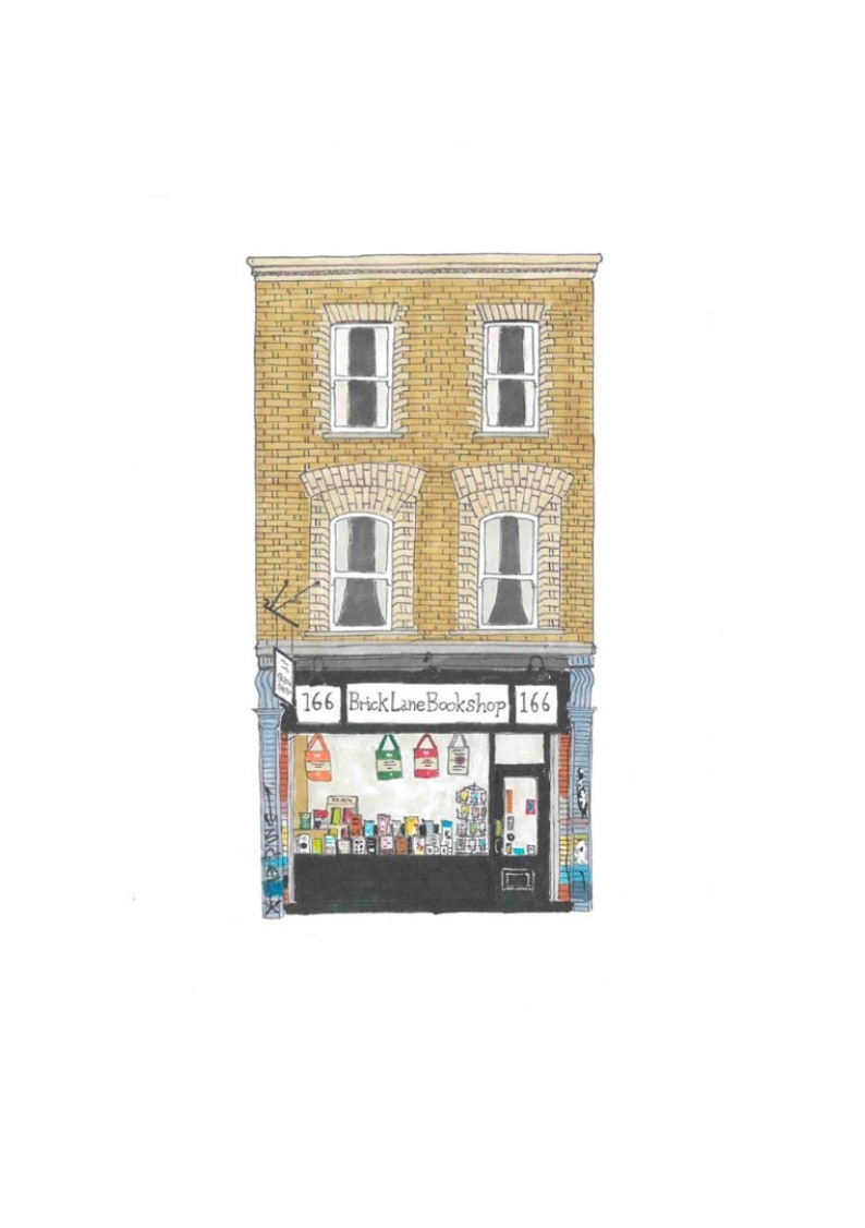 A5 PRINT Brick Lane Bookshop London Hand Drawn Illustration image 1