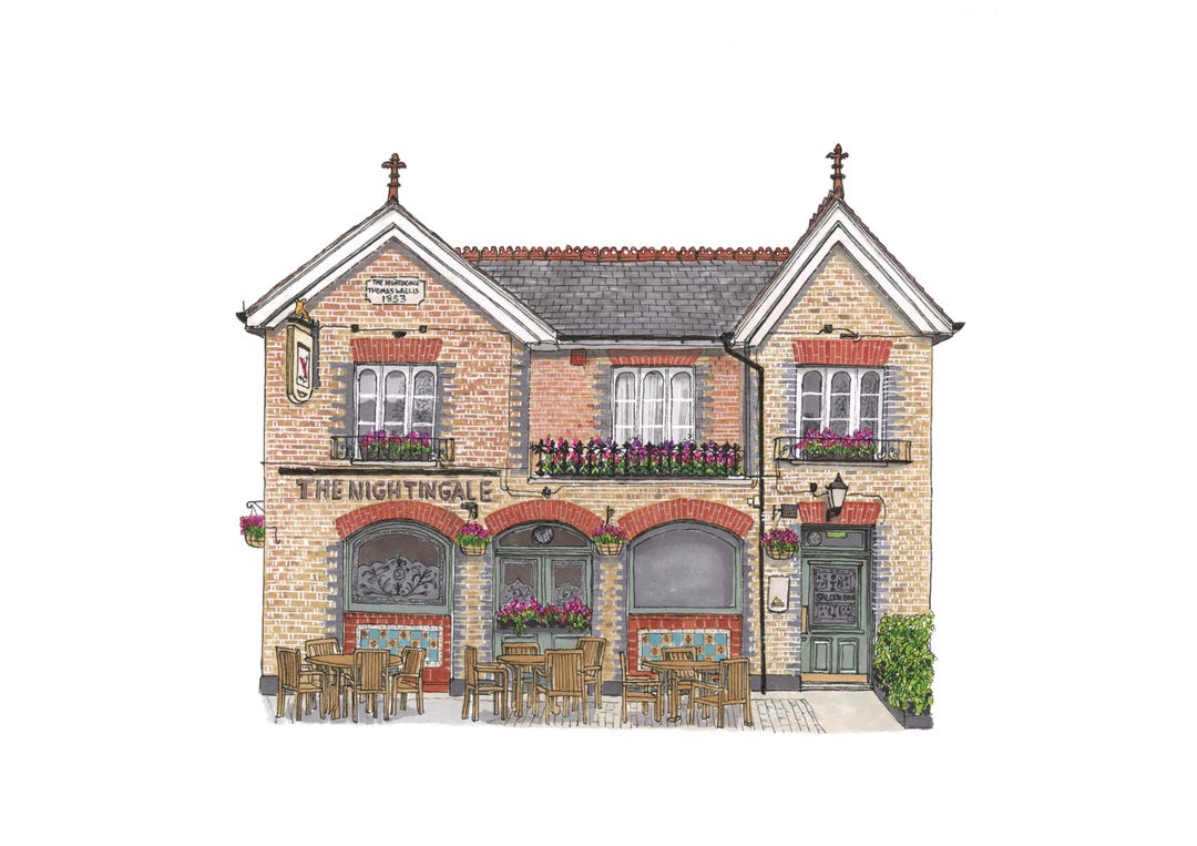 The Nightingale Pub, Balham London Print | Hand Drawn Illustration | A4 ...