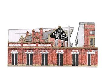 A4 PRINT | Craven Cottage | Fulham FC Football Ground | SW6 | Hand Drawn Illustration Wall Art