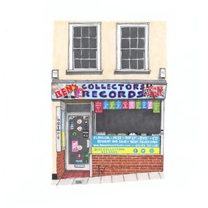 A4 or A5 PRINT | Ben’s Collectors Records Shop | Guildford Surrey | Hand Drawn Illustration Wall Art