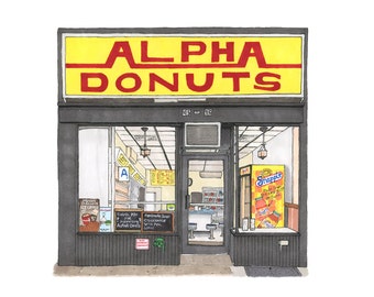 A4 PRINT | Alpha Donuts | Queens New York | Hand Drawn Illustration Wall Art