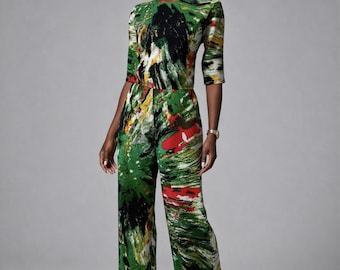 Ankara Two Piece Set Women, African Print Matching Outfit, Cotton Crop Top and Wide Leg Pants