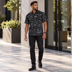Men’s Science Shirt, Math Formula Button Up Shirt, Physics STEM Shirt, Short Sleeve Science Teacher & Engineer Gift