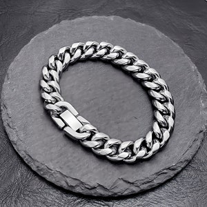 3mm 5mm 7mm 9mm 11mm Wide Stainless Steel Bracelet - Men's Everyday Silver Band Cuban Link Chains Titanium Steel, Curb Link Chain Bracelet,